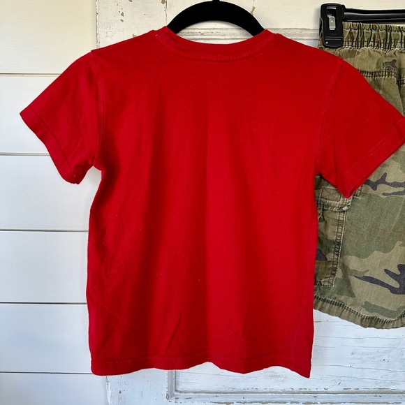NIKE, BOYS SHORT SLEEVE, RED SHIRT, & CHILDRENS PLACE, BOYS CAMO SHORTS, SIZE 7 - Picture 4 of 8